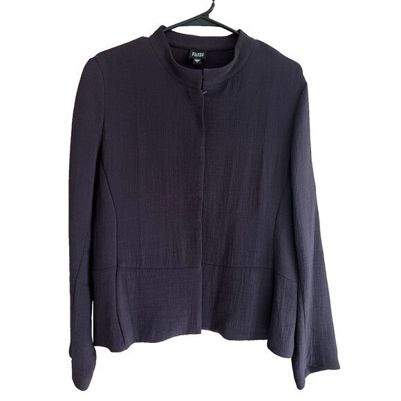 Eileen Fisher Textured Rayon & Silk Purple Blazer Size L Blouse With Pockets - Picture 12 of 13